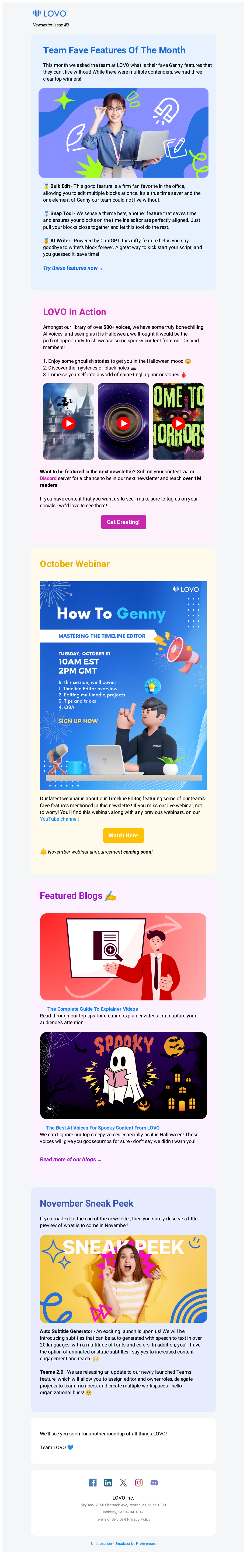 LOVO customer newsletter sample